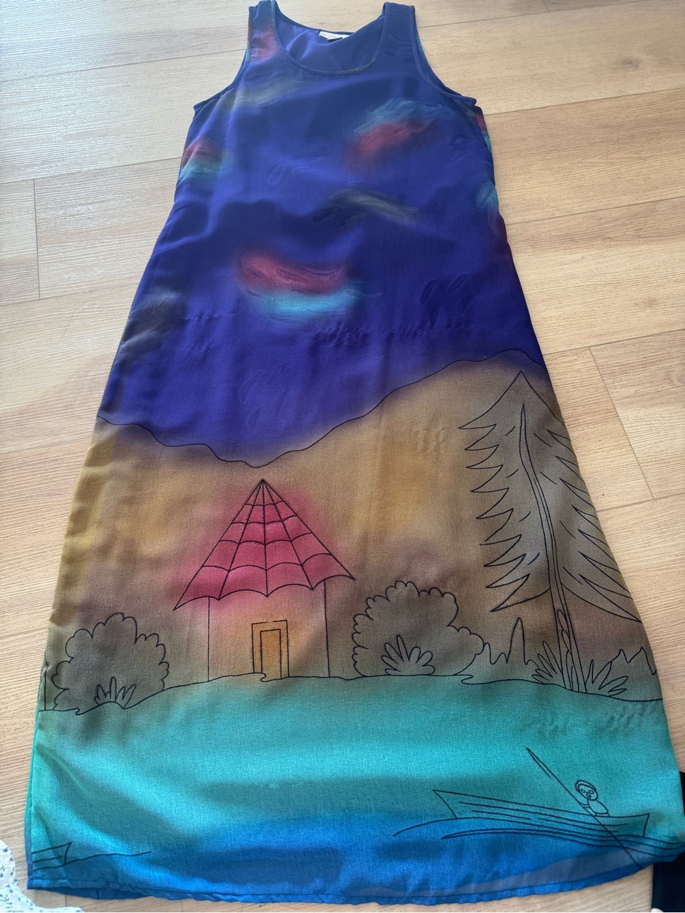 Sleeveless Multi-Color Maxi Dress with Scenic Print